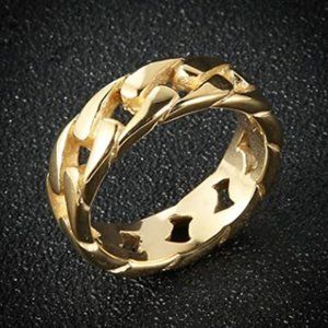 GP 18 k Stainless Steel 7mm Wide Band Cuban link ring